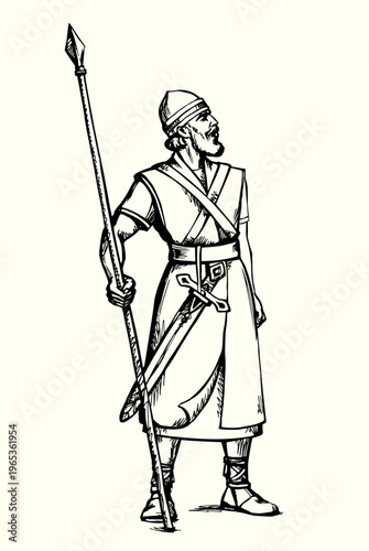 Vector illustration of a man with a spear.