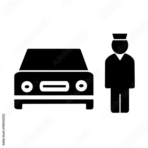 Valet Parking Service line icon with car and attendant outline vector. Vector graphic, not Artificial Intelligence, logo illustration. Replaceable vector design.	