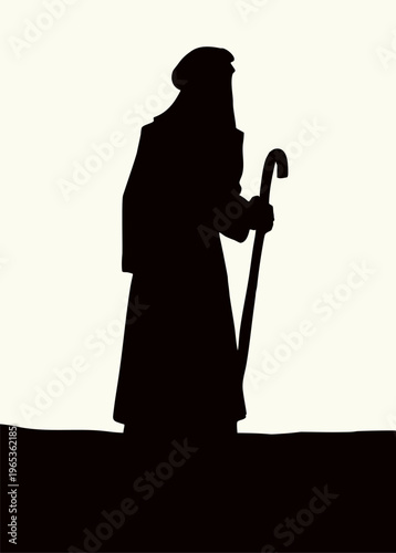 Vector drawing. Man walking with cane
