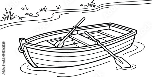 Wooden Rowboat on the Water Coloring Page