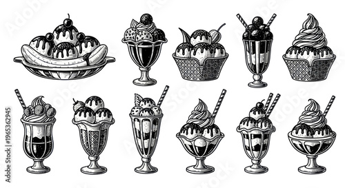 Hand-drawn Ice Cream Sundaes Collection