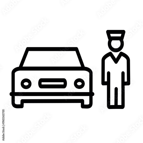 Valet Parking Service line icon with car and attendant outline vector. Vector graphic, not Artificial Intelligence, logo illustration. Replaceable vector design.	