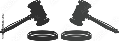 Legal Gavel and Sound Block Vector Silhouette. Justice and Law Symbol, Auction Hammer Icon, Courtroom Authority Emblem. Black and White Graphic Resource for Legal Services, Auctions