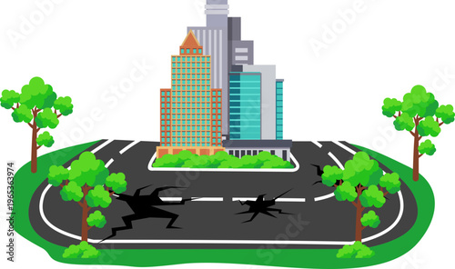 City Street With Cracked Road Illustration