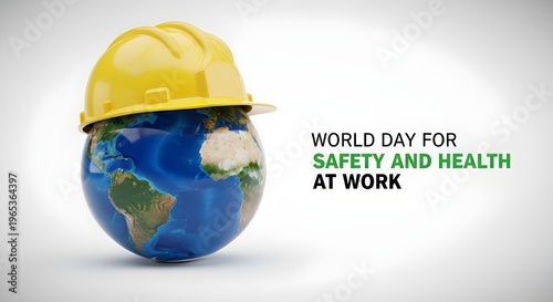 World Day for Safety and Health at Work Concept with Globe and Helmet