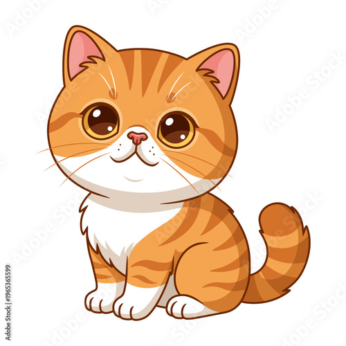 Cute Exotic Shorthair kitten, ginger tabby cat, kawaii cartoon vector illustration