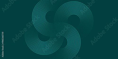 Green abstract background with glowing circles. Swirl circular lines pattern. Geometric spiral. Twirl element. Modern graphic design. Futuristic technology concept. Vector illustration