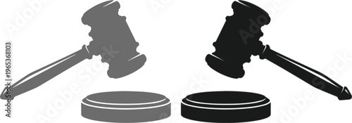 Justice Gavel and Sound Block Vector Set, Courtroom Authority Symbol, Legal System Iconography, Law and Order Graphic Element for Judgement and Auction Themes