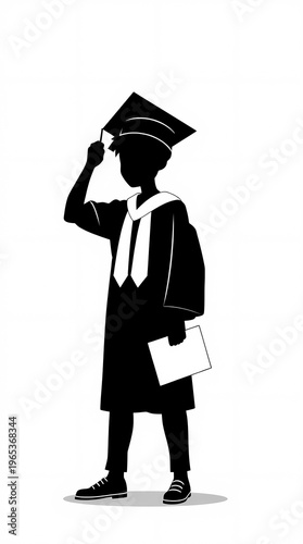 child graduation silhouette vector kid graduate cap and gown young student diploma kids clipart little school boy girl primary kindergarten