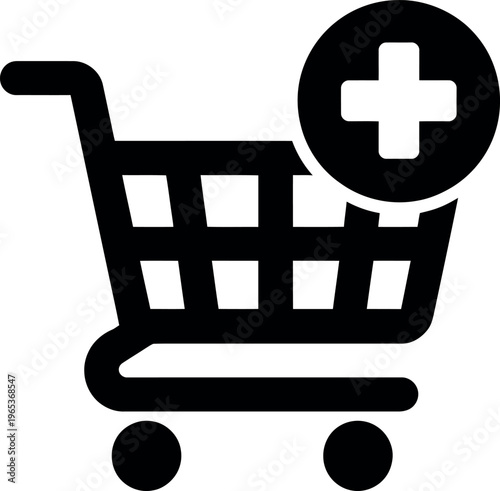 Shopping cart icon with a plus symbol overlay for adding items