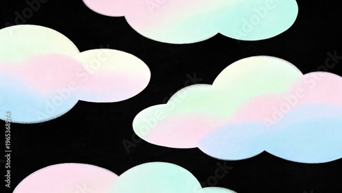 子供部屋やキッズデザイン向けの黒背景にかわいいパステル水彩雲