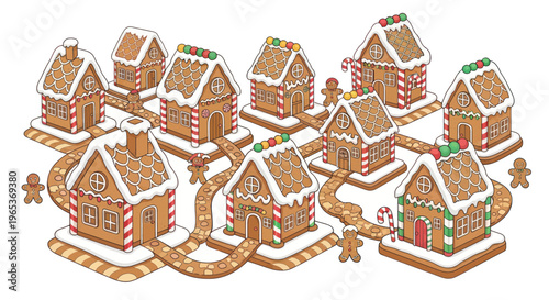 Whimsical Gingerbread Village with Candy Cane Paths and Icing Snow