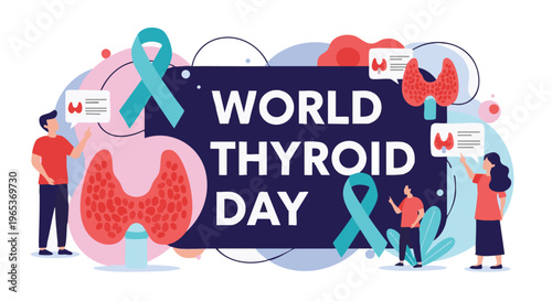 World Thyroid Day awareness ribbon in colorful flat design for health campaign
