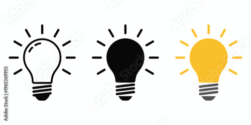 A set of light bulb icon on white background, idea symbol, electric lamp, light, innovation