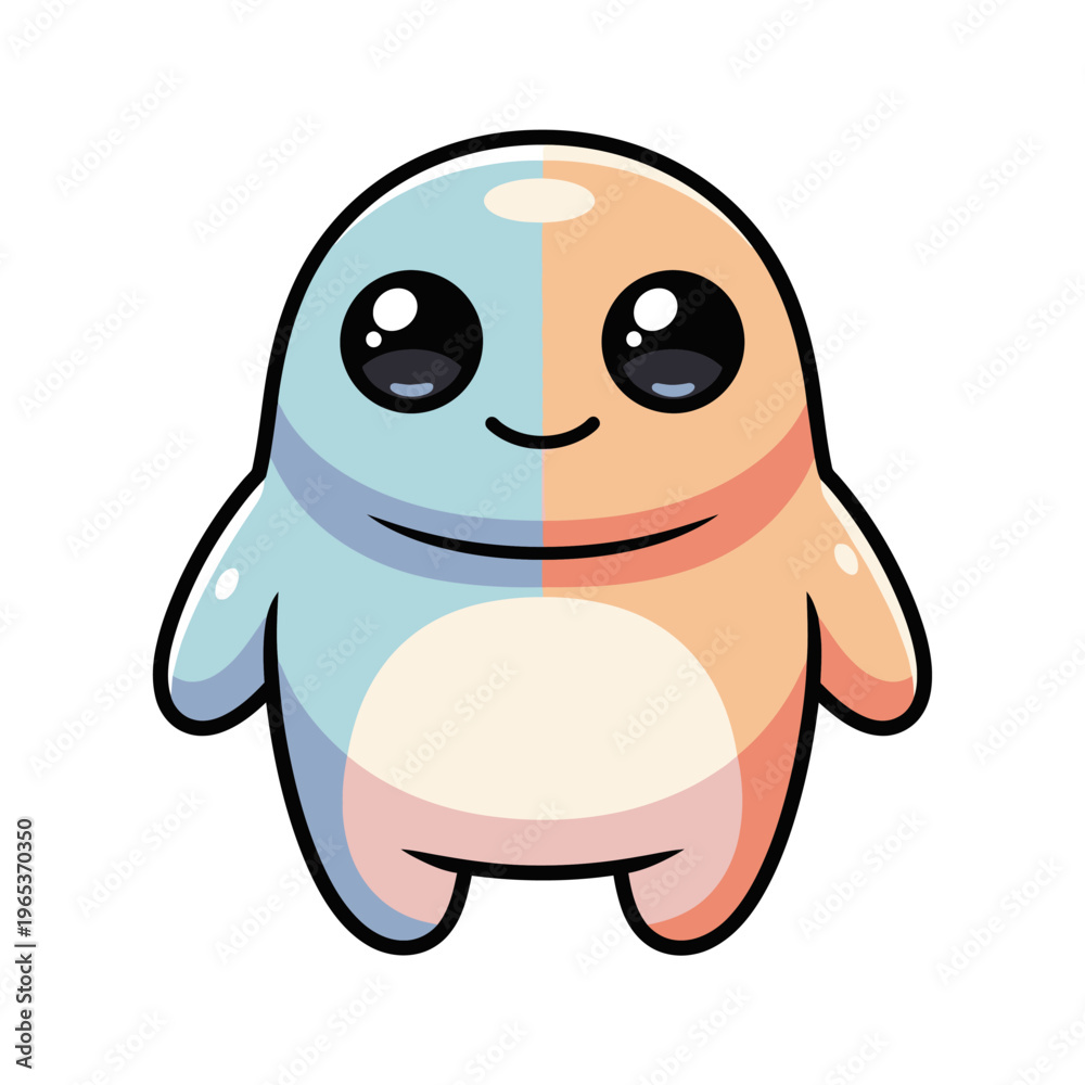 Obraz premium Cute Bicolor Cartoon Monster Character with Big Eyes on White Background
