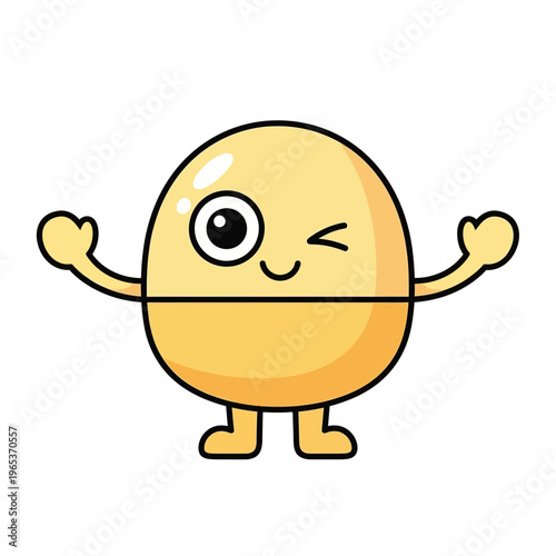 Cute cartoon egg character winking and waving, isolated on white background