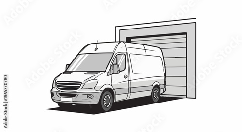 White van exits an open garage door