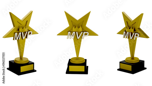MVP Star Trophy Awards: A trio of golden MVP trophies, each sculpted in the shape of a star and set upon a sleek pedestal, stand as symbols of excellence and achievement