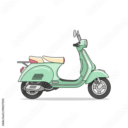 Retro mint green scooter illustration, vintage transportation, clean design