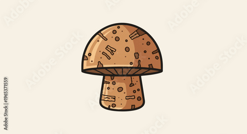 Whimsical illustration of a cartoon mushroom with a speckled brown cap and stem