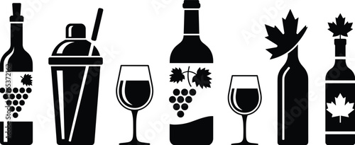 Glassware line icons set with wine glasses beer mugs and cocktail glass outlines for bar restaurant drink menu and hospitality