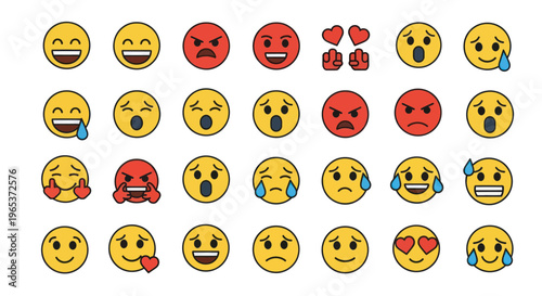 Collection of Diverse Emoji Faces Expressing Various Emotions and Feelings