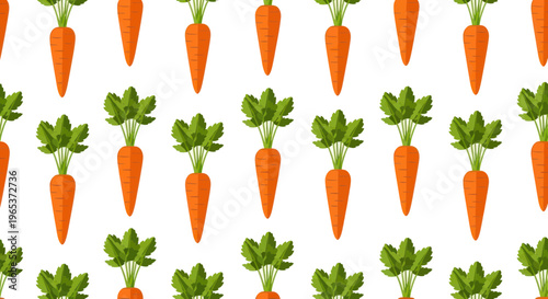 Fotografie Seamless Pattern of Fresh Carrots with Green Leaves on White Background