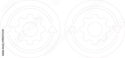 Continuous process vector icon, circular workflow with gear symbol for business automation. Modern technology and system update graphic element, isolated on white background.