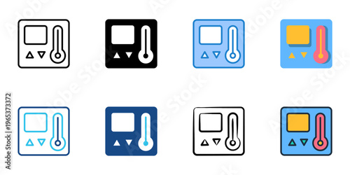 Thermostat icons set multiple style collection. Editable stroke 
