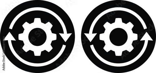 Process automation icon, circular arrows surrounding a gear, symbolizing continuous workflow, system optimization, and operational efficiency, vector graphic for business and technology concepts