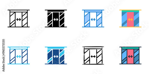 Automated doors icons set multiple style collection. Editable stroke 
