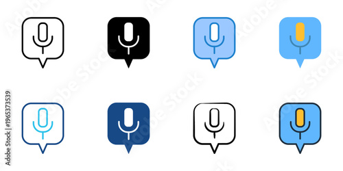 Voice assistant icons set multiple style collection. Editable stroke 
