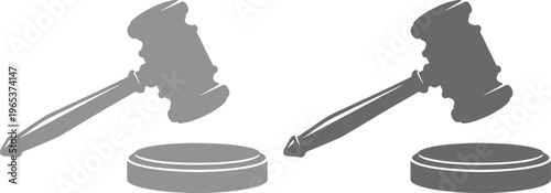 Justice Gavel and Sound Block Vector Icons. Legal Authority Symbol, Auction Hammer, and Law Enforcement Graphic Elements for Courtroom, Business, and Government Design.
