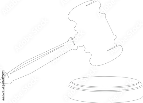 Minimalist Gavel Vector Outline, Justice Symbol Line Art, Courtroom Authority Icon, Legal System and Auction Hammer Illustration for Law Firms and Judicial Concepts