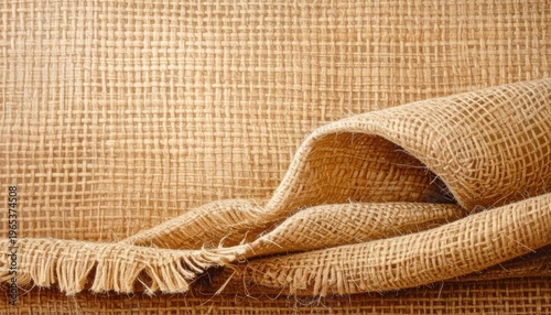 Textured Burlap Fabric With Frayed Edges And Natural Beige Color