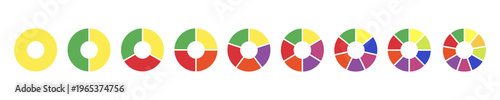 Free Download Multicoloured diagrams infographic in rainbow colors. Circle section graph. Wheels divided in sections. Multicolored rainbow colored donut charts, pies segmented on from 1 to 9 equal parts. Loading ba - GFXLoad