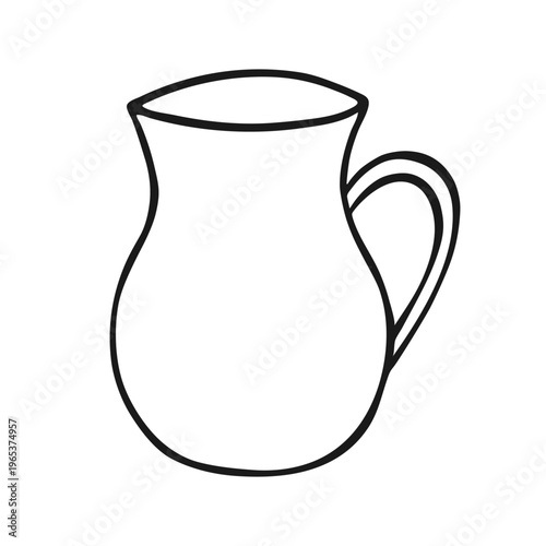 A classic ceramic jug with a handle. Hand drawn doodle illustration in sketch style, minimalist drawing