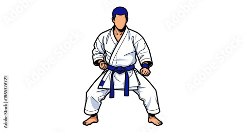 Martial Artist in Karate Gi, Ready Stance, Blue Belt