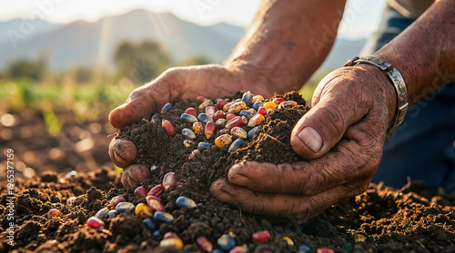 Native American hands holding colorful heirloom corn seeds soil indigenous agriculture heritage ancestral farming tradition cultivation land connection nature harvest planting mountains