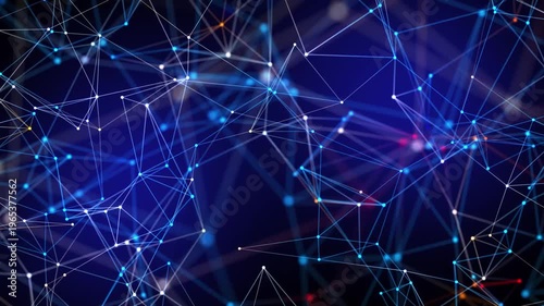 Animated abstract network connection with glowing nodes and lines on dark blue backdrop