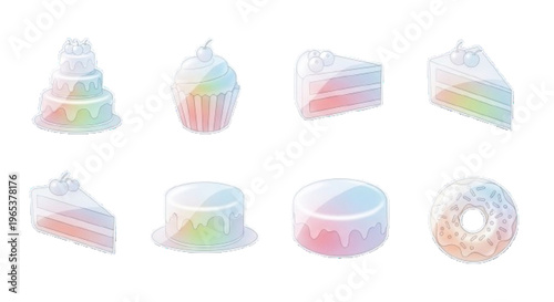 Glass morphism cake icons, transparent UI style