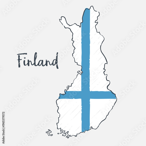 Finland Map - hand drawn Finnish flag illustration