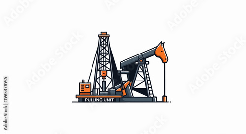 Industrial oil pumpjack and drilling rig with a horse head