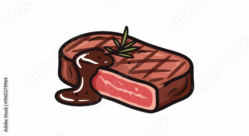 Juicy grilled steak with rich sauce and herb garnish