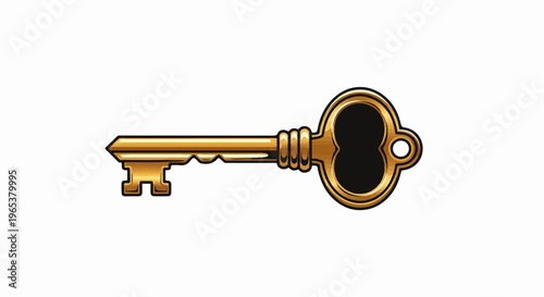 Ornate golden key with ornate detailing on a white background