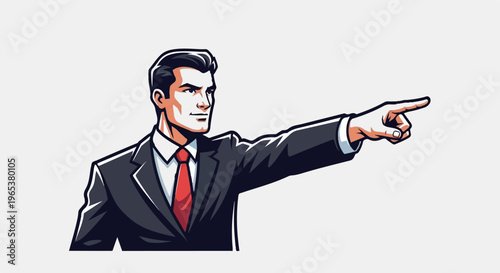 Professional man in a suit pointing to the right with determination