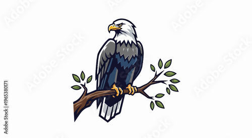 A majestic eagle perches on a branch, its gaze fixed ahead