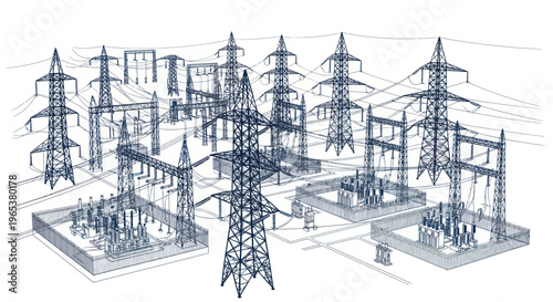 High Voltage Power Lines and Electrical Substation Grid