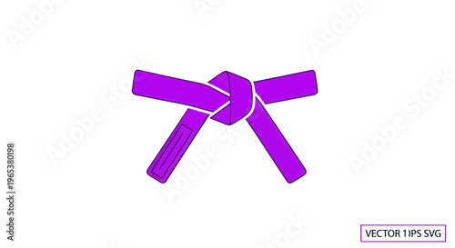 Purple martial arts belt tied in a knot, isolated on white background, vector graphic