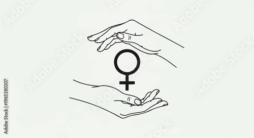 Two outline hands cradle the female gender symbol